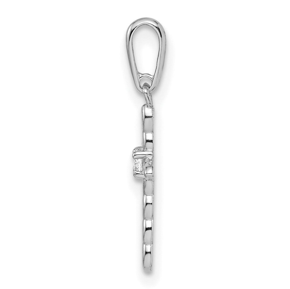 14k White Gold Cross Pendant with Cubic Zirconia, Marquise Link Design, Christian Jewelry for Women