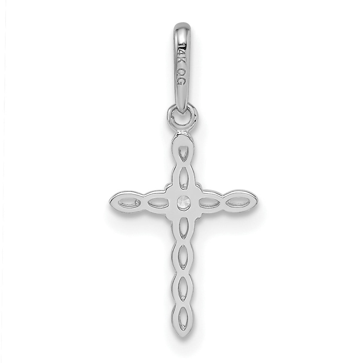 14k White Gold Cross Pendant with Cubic Zirconia, Marquise Link Design, Christian Jewelry for Women