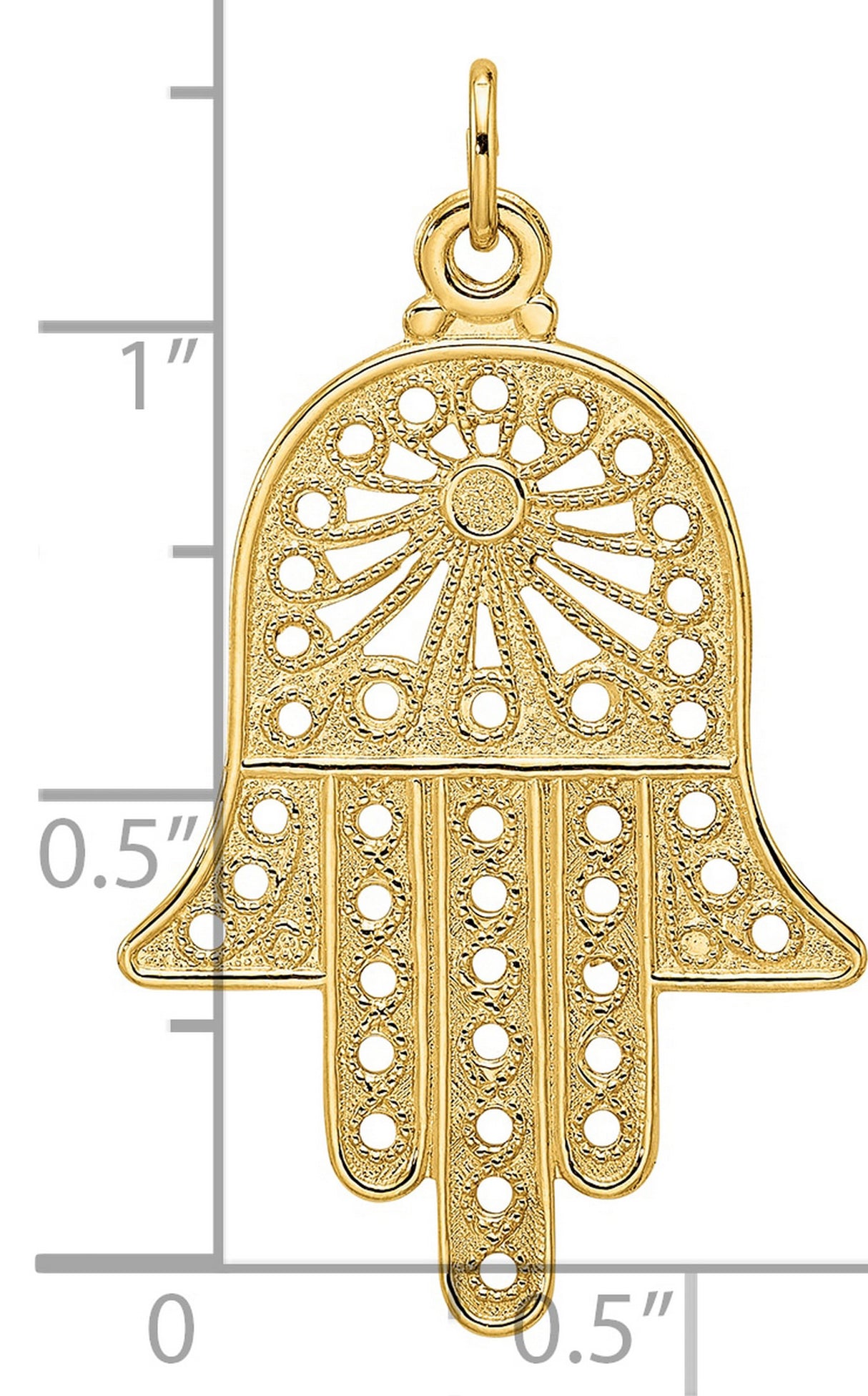 14k Yellow Gold Hamsa Hand Pendant, Filigree Design, Symbol of Protection and Spiritual Amulet