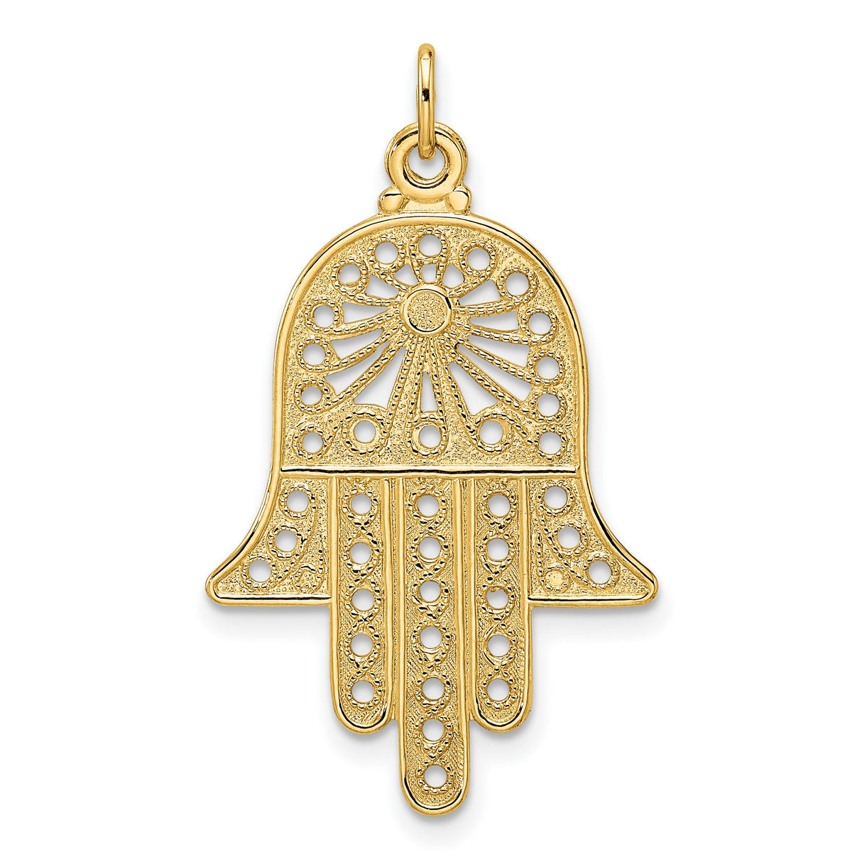 14k Yellow Gold Hamsa Hand Pendant, Filigree Design, Symbol of Protection and Spiritual Amulet