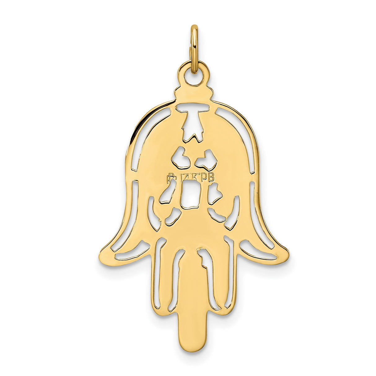 14k Yellow Gold Hamsa Pendant with Chai, Star of David, Evil Eye and Fish Motifs