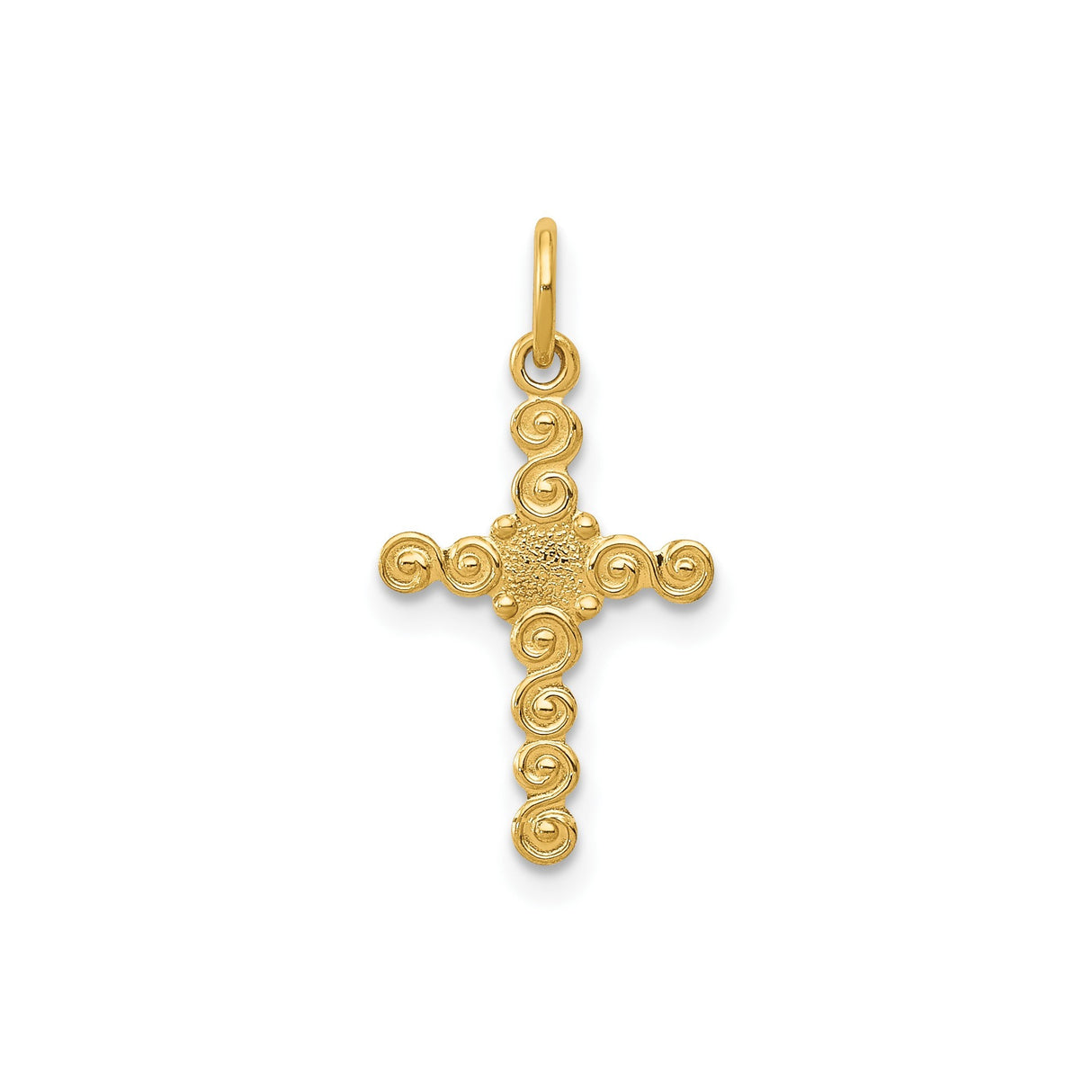 14k Yellow Gold Cross Pendant with Ornate Scrollwork Design, Christian Religious Charm for Women
