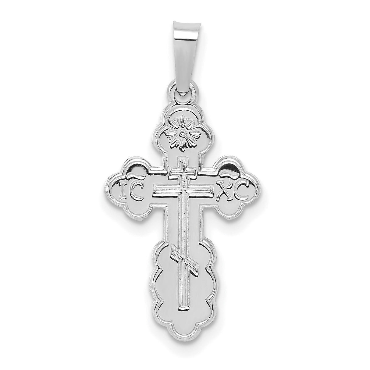 14k White Gold Orthodox Cross Pendant with Three-Bar IC XC Design for Women or Unisex Wear