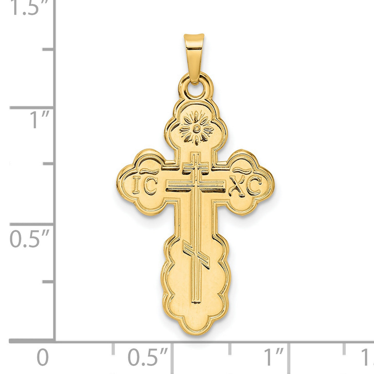 14k Yellow Gold Orthodox Cross Pendant with Triple-Bar Design and IC XC Inscription