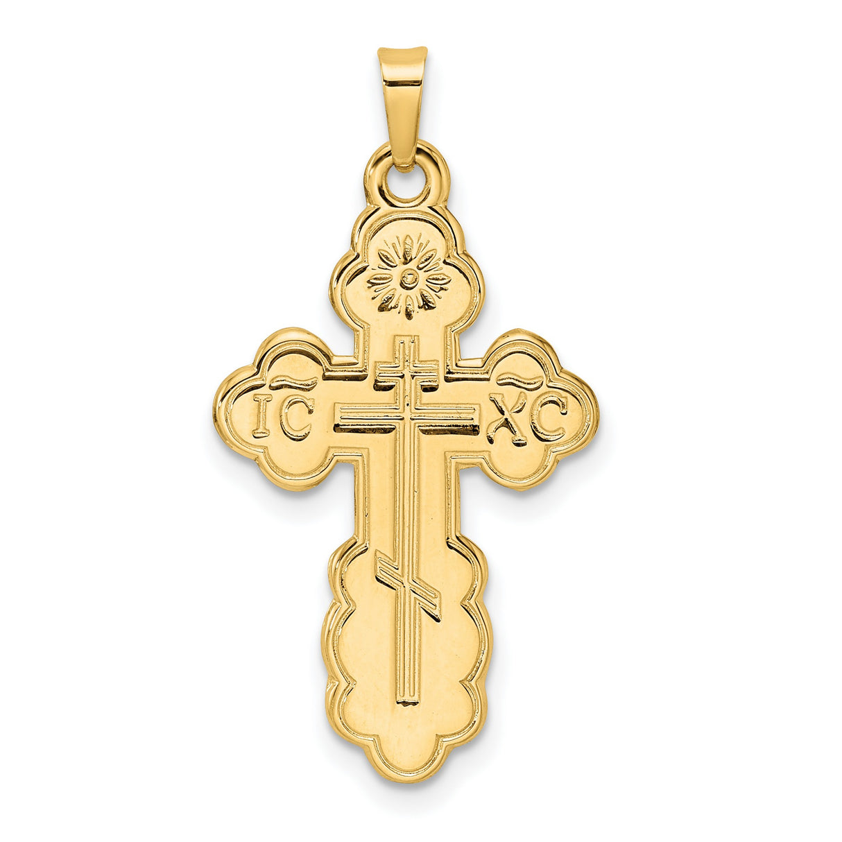 14k Yellow Gold Orthodox Cross Pendant with Triple-Bar Design and IC XC Inscription