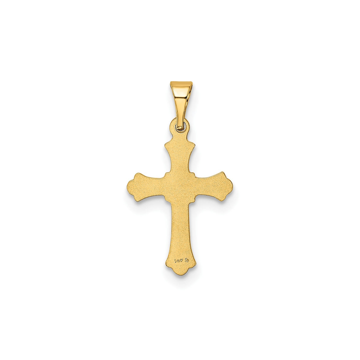 14k Yellow Gold Cross Pendant with Polished Finish, Flared Tips and Beaded Border