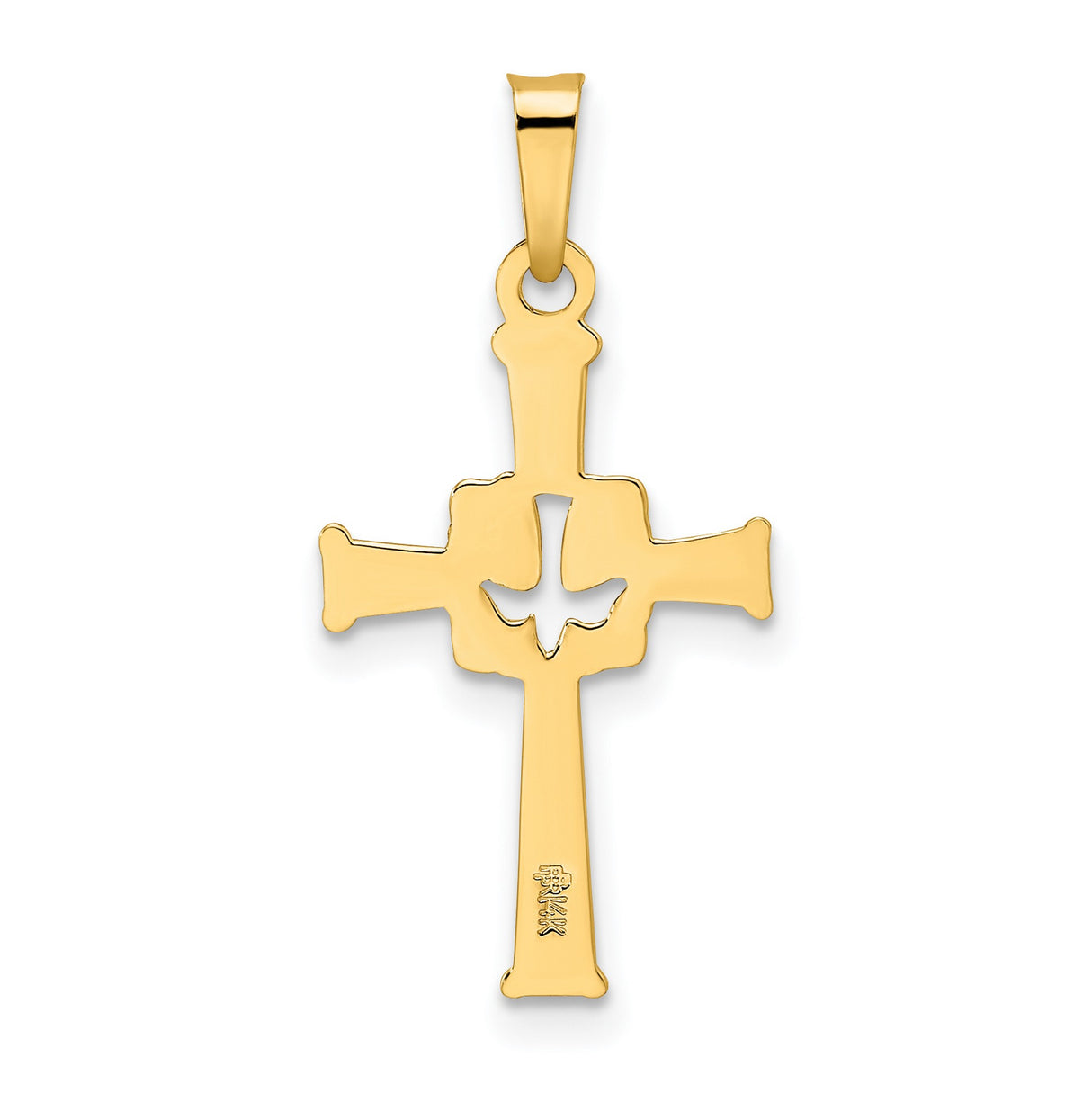 14k Yellow Gold Cross Pendant with Holy Spirit Dove Design, Christian Religious Charm