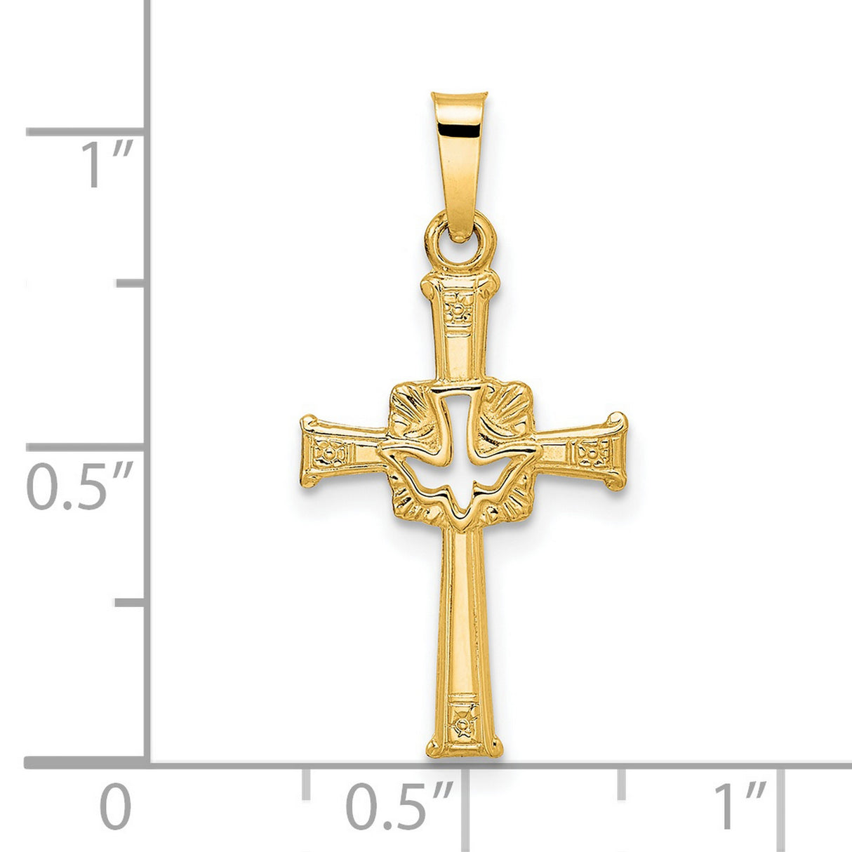14k Yellow Gold Cross Pendant with Holy Spirit Dove Design, Christian Religious Charm