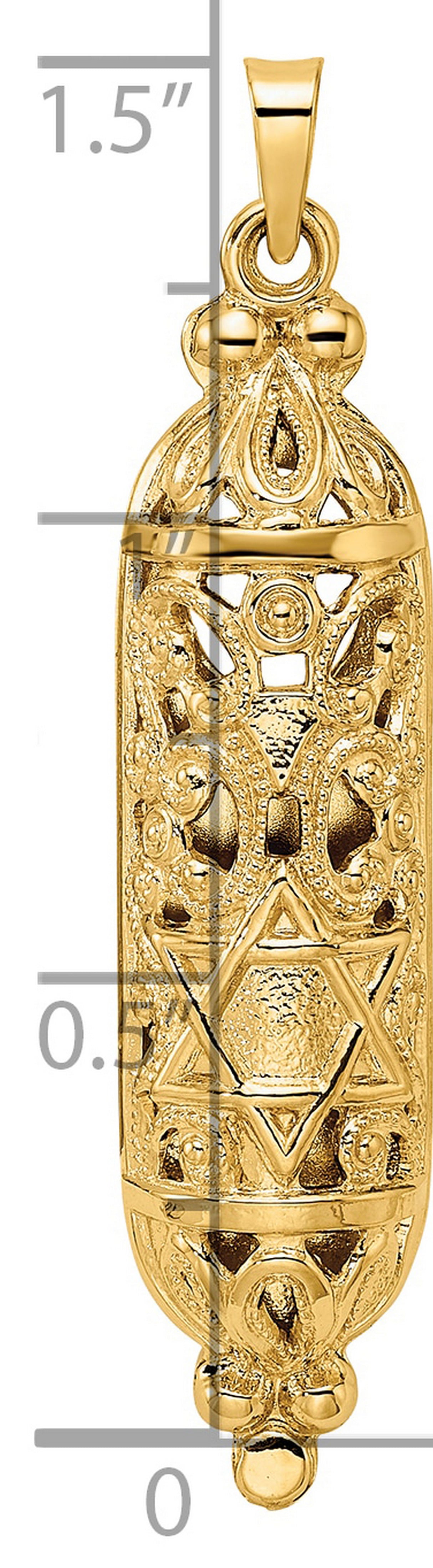 14k Yellow Gold Mezuzah Pendant with Star of David Design, Jewish Faith Symbol