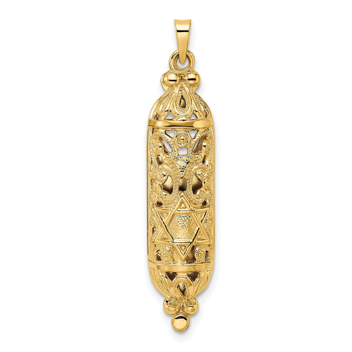 14k Yellow Gold Mezuzah Pendant with Star of David Design, Jewish Faith Symbol