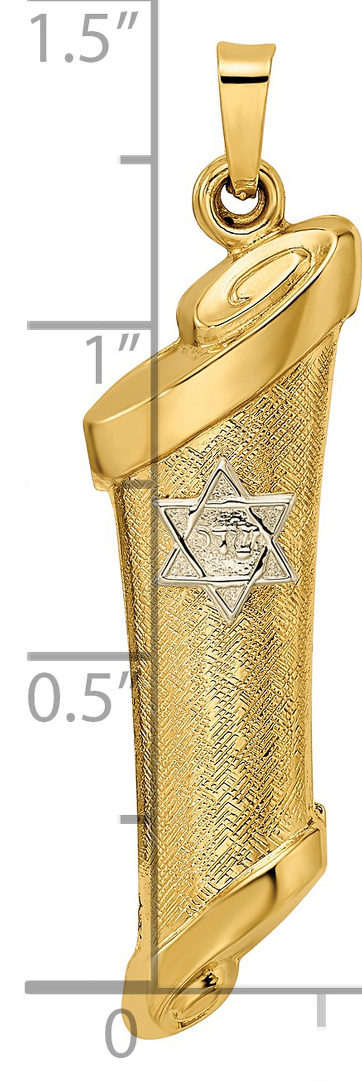 14k Two-Tone Gold Mezuzah Pendant with Star of David and Hebrew Letter Shin