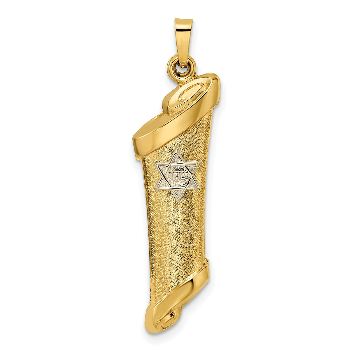 14k Two-Tone Gold Mezuzah Pendant with Star of David and Hebrew Letter Shin
