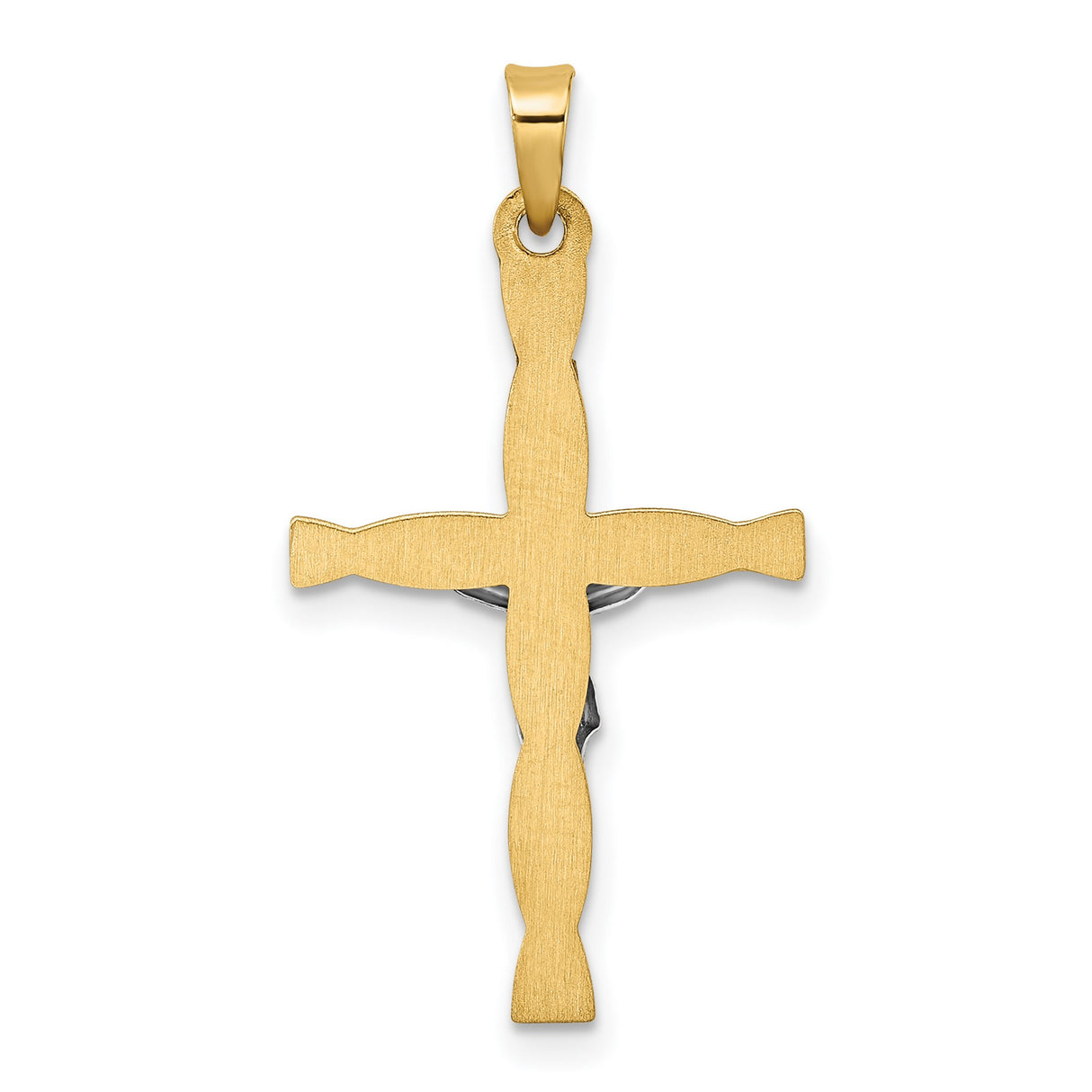 14k Two-Tone Gold Crucifix Cross Pendant with INRI Inscription and Twisted Design