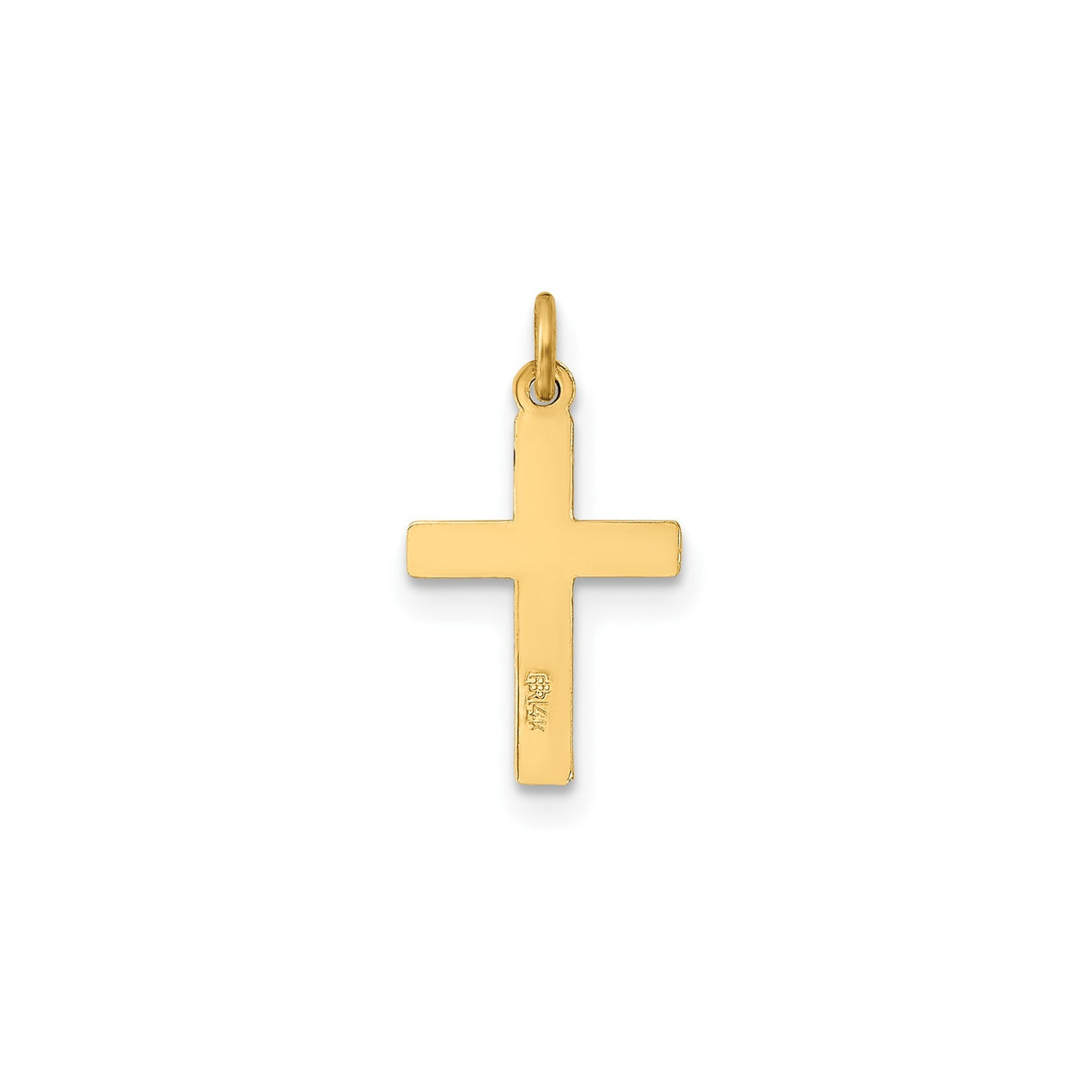 14k Yellow Gold Cross Pendant with Textured Border and Polished Center, Religious Design