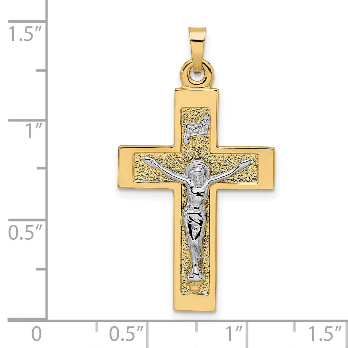 14k Two-Tone Gold Crucifix Cross Pendant with INRI Jesus for Men and Women