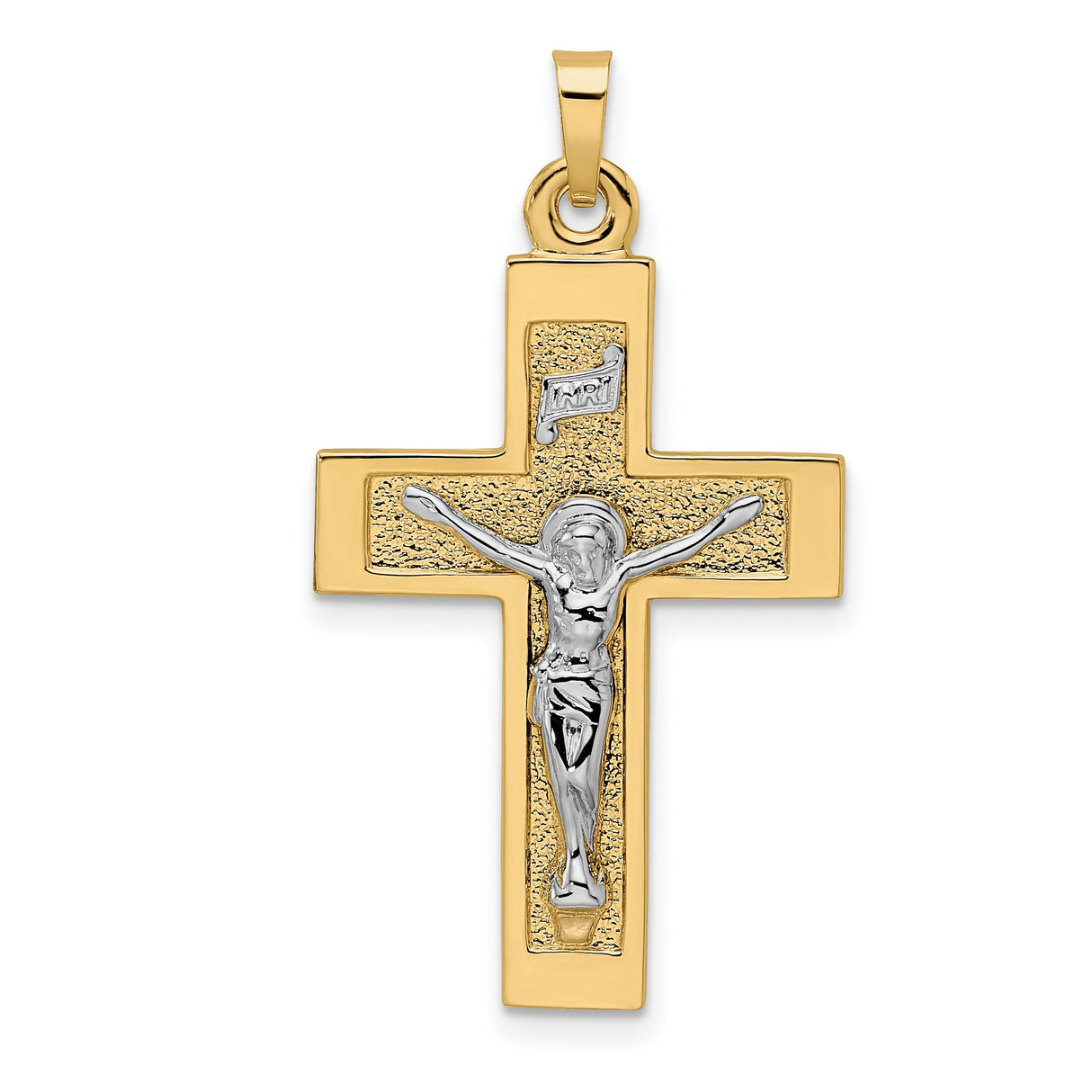 14k Two-Tone Gold Crucifix Cross Pendant with INRI Jesus for Men and Women