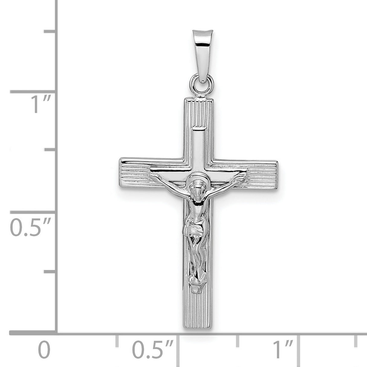 14k White Gold Crucifix Pendant Featuring Jesus on Latin Cross Religious Charm