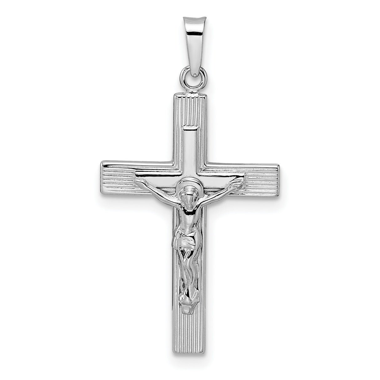 14k White Gold Crucifix Pendant Featuring Jesus on Latin Cross Religious Charm