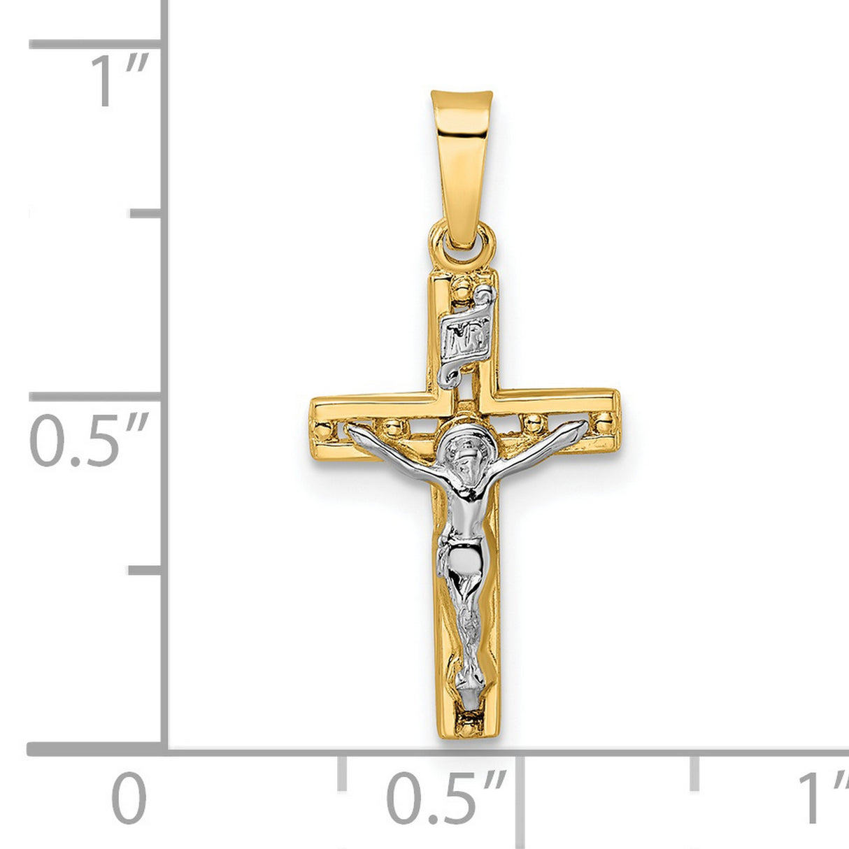 14k Multi-Tone Gold Crucifix Cross Pendant, INRI Christian Religious Charm for Men and Women