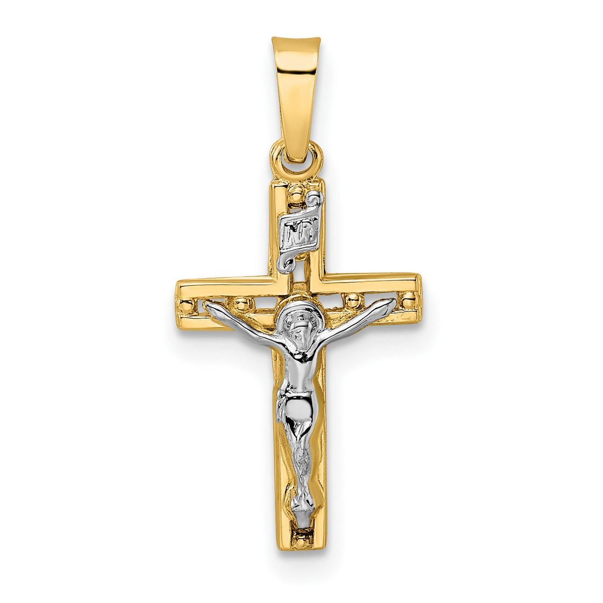 14k Multi-Tone Gold Crucifix Cross Pendant, INRI Christian Religious Charm for Men and Women