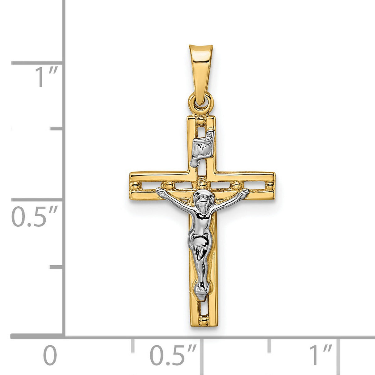 14k Two-Tone Gold Crucifix Pendant, INRI Cross Jesus Christ Religious Charm