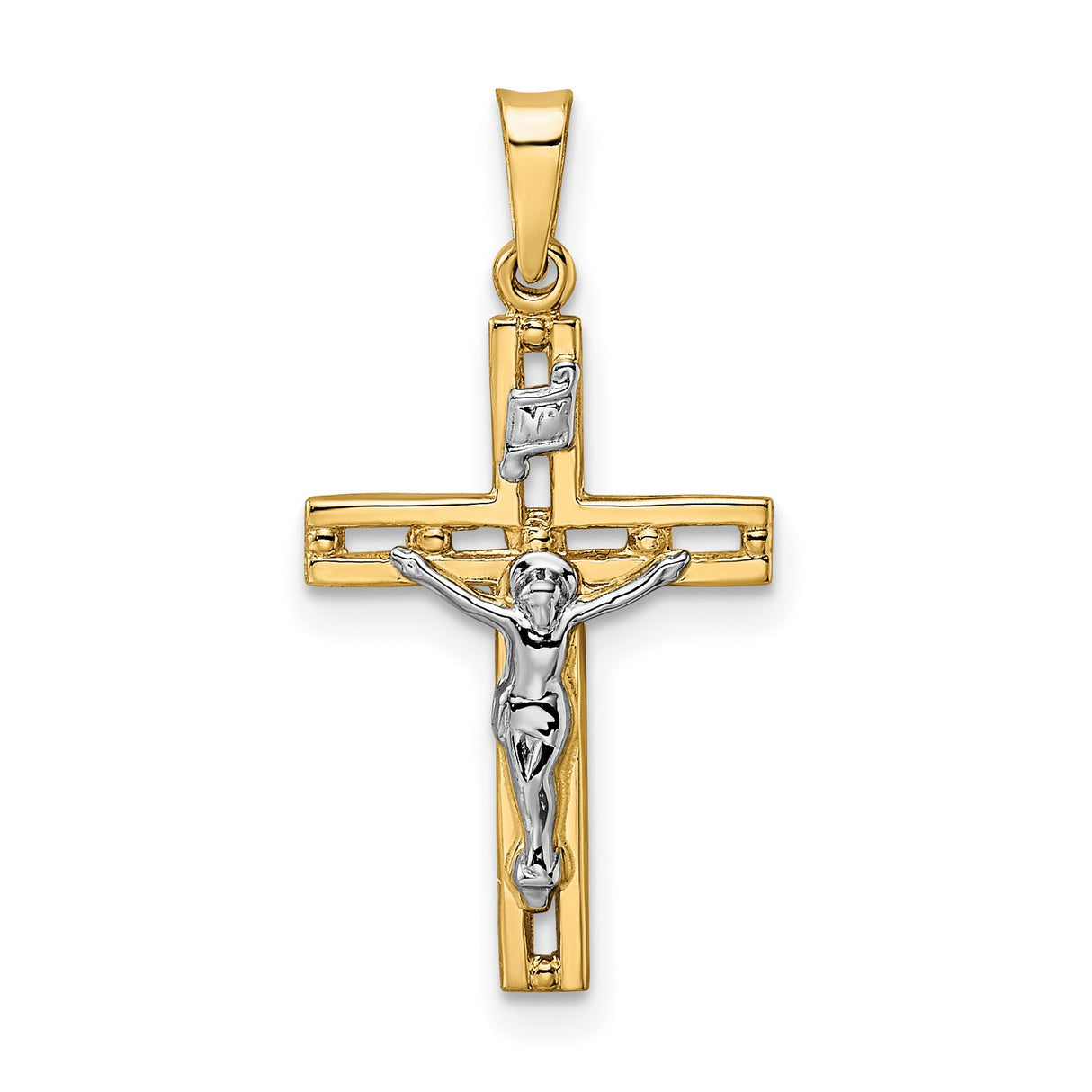 14k Two-Tone Gold Crucifix Pendant, INRI Cross Jesus Christ Religious Charm