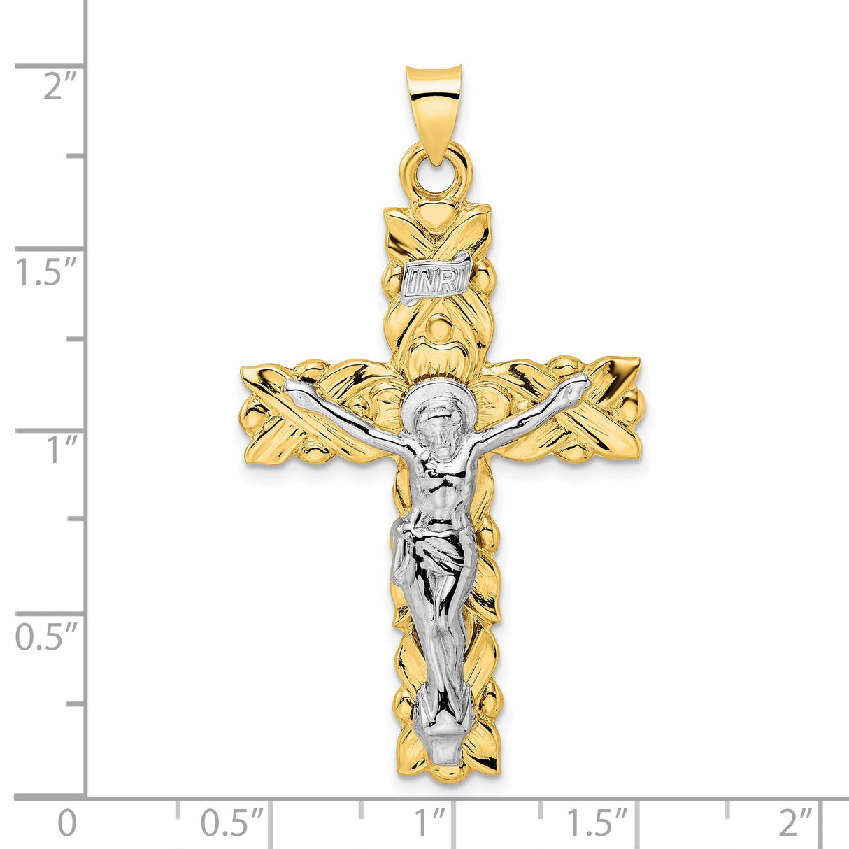 14k Two-Tone Gold Crucifix Pendant with INRI Cross and Jesus Figure Religious Charm