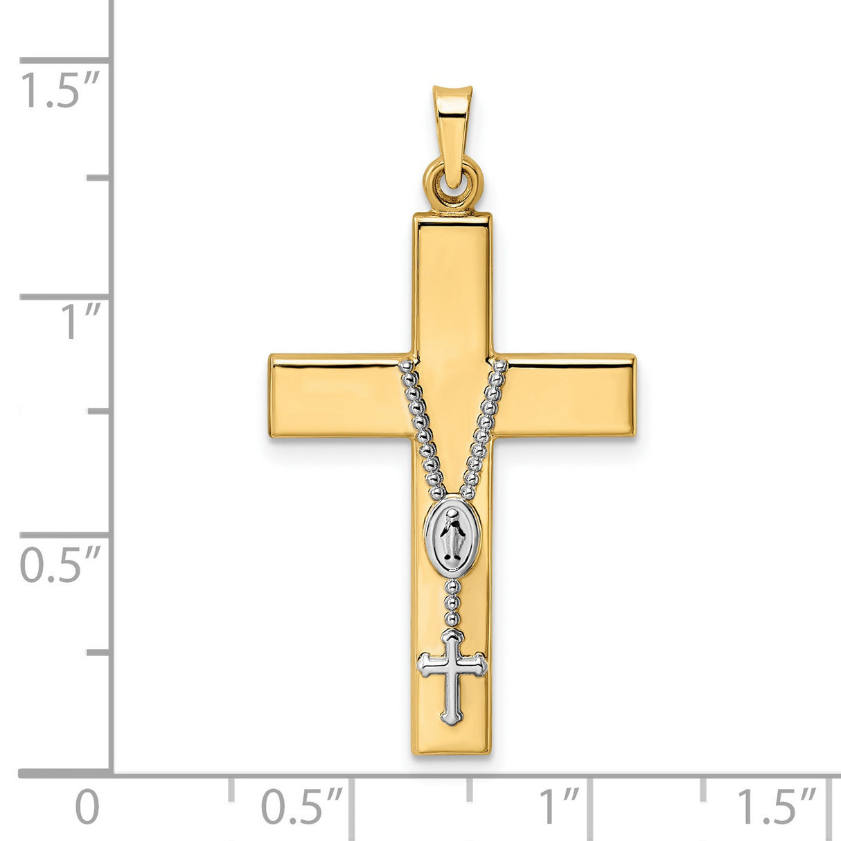 14k Two-Tone Gold Rosary Crucifix Pendant with Miraculous Medal, Catholic Religious Charm