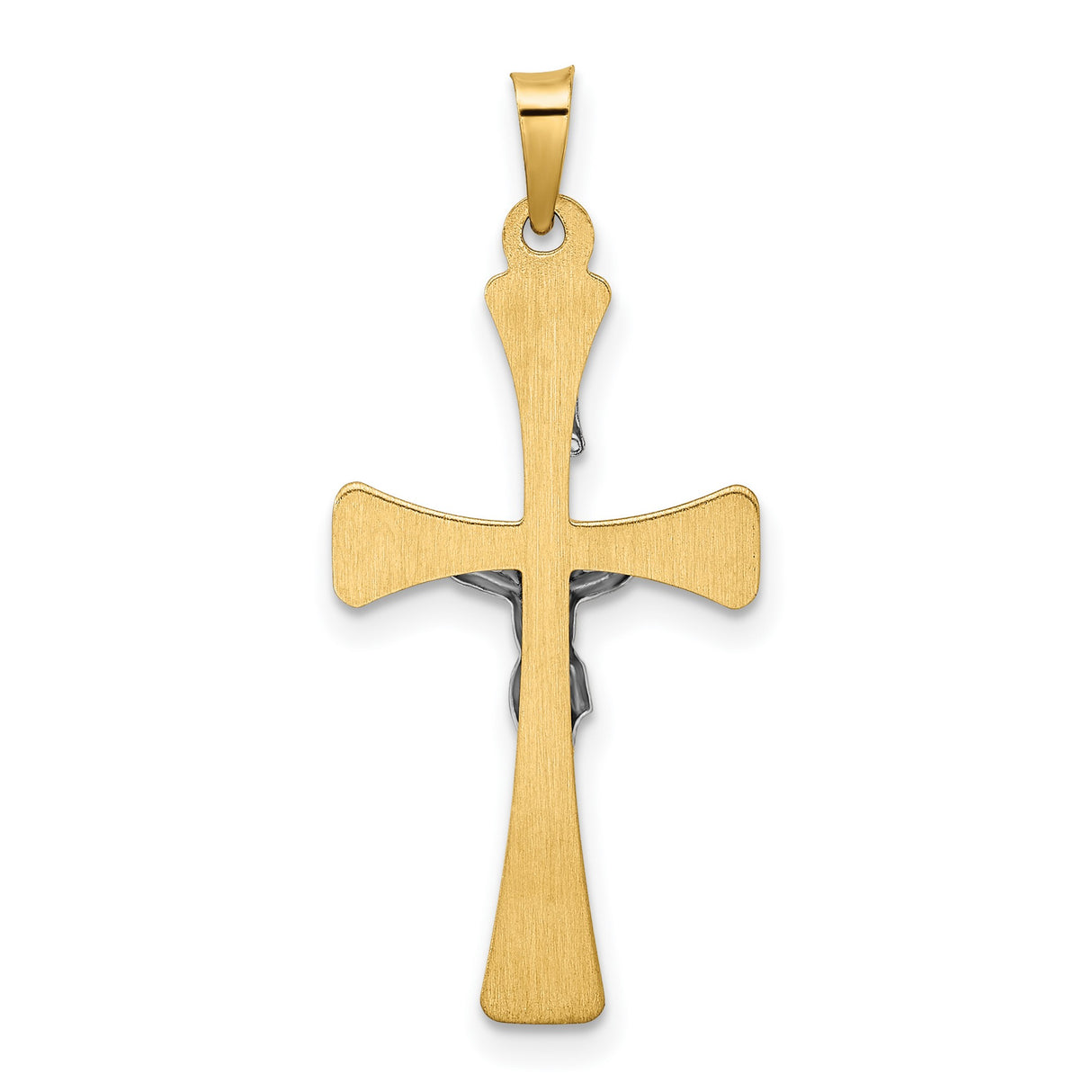 14k Two-Tone Gold INRI Crucifix Pendant with Flared Ends, Christian Cross Jewelry