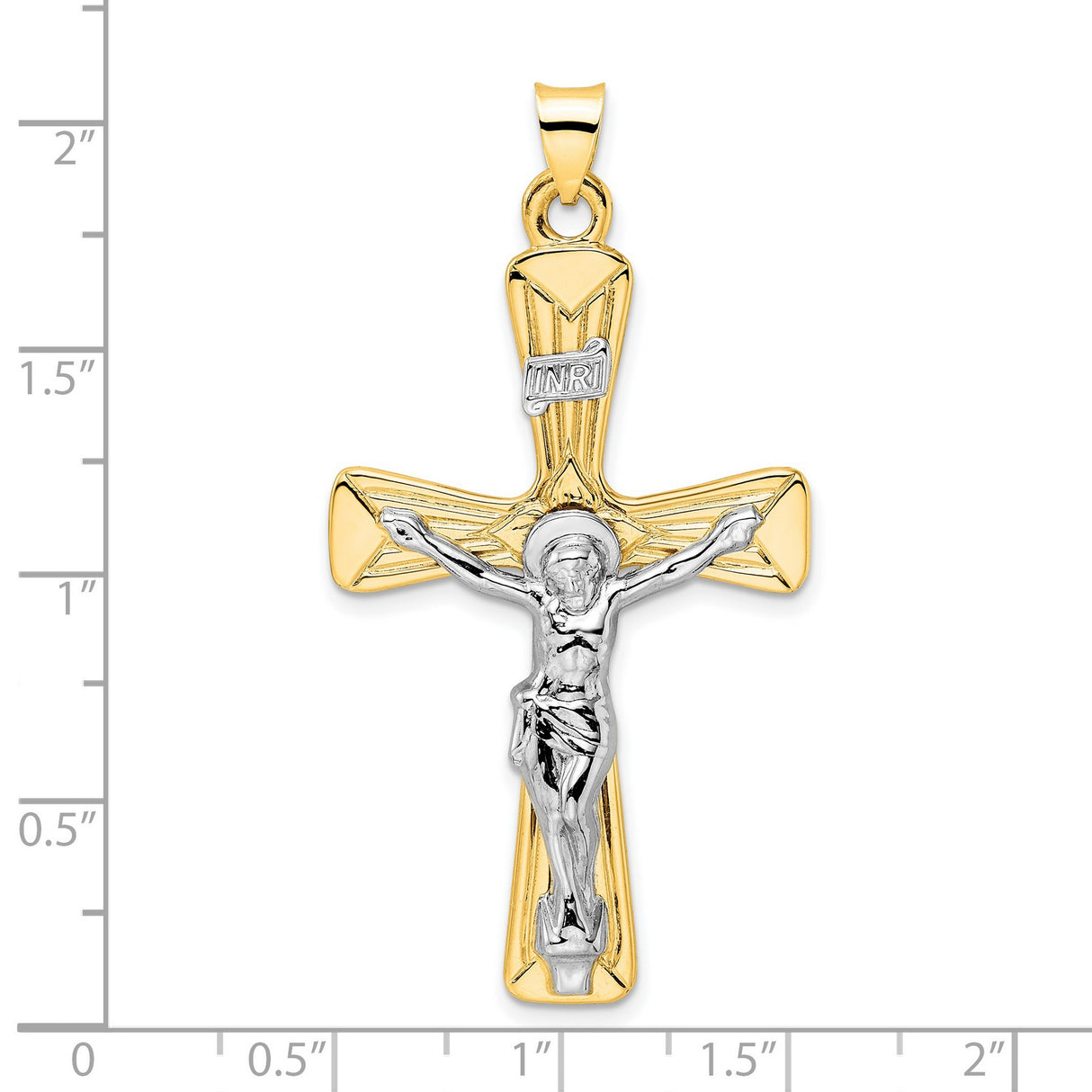 14k Two-Tone Gold Crucifix Pendant with INRI Engraving and Jesus on Cross
