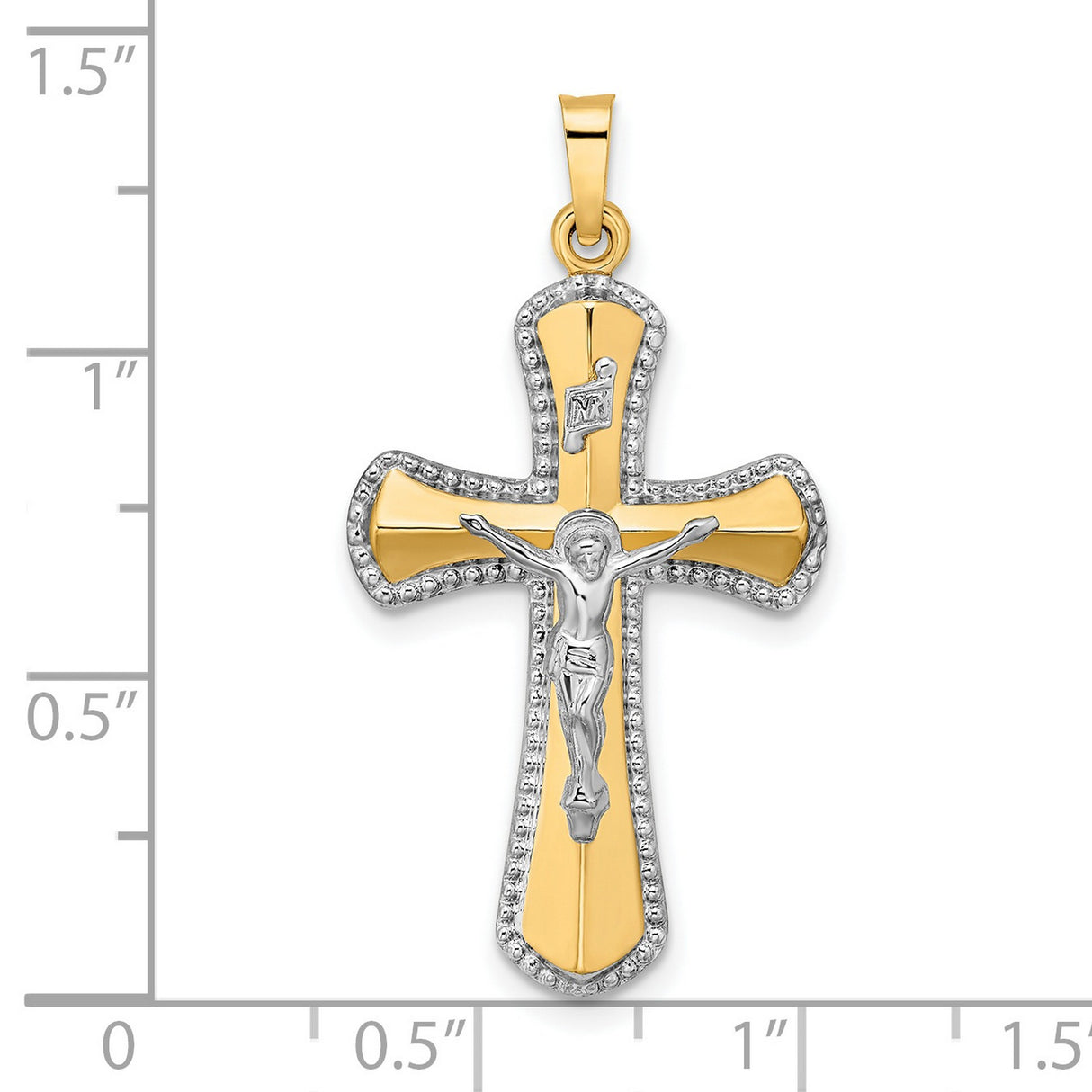 14k Two-Tone Gold Crucifix Cross Pendant with INRI, Religious Christian Symbol for Men and Women