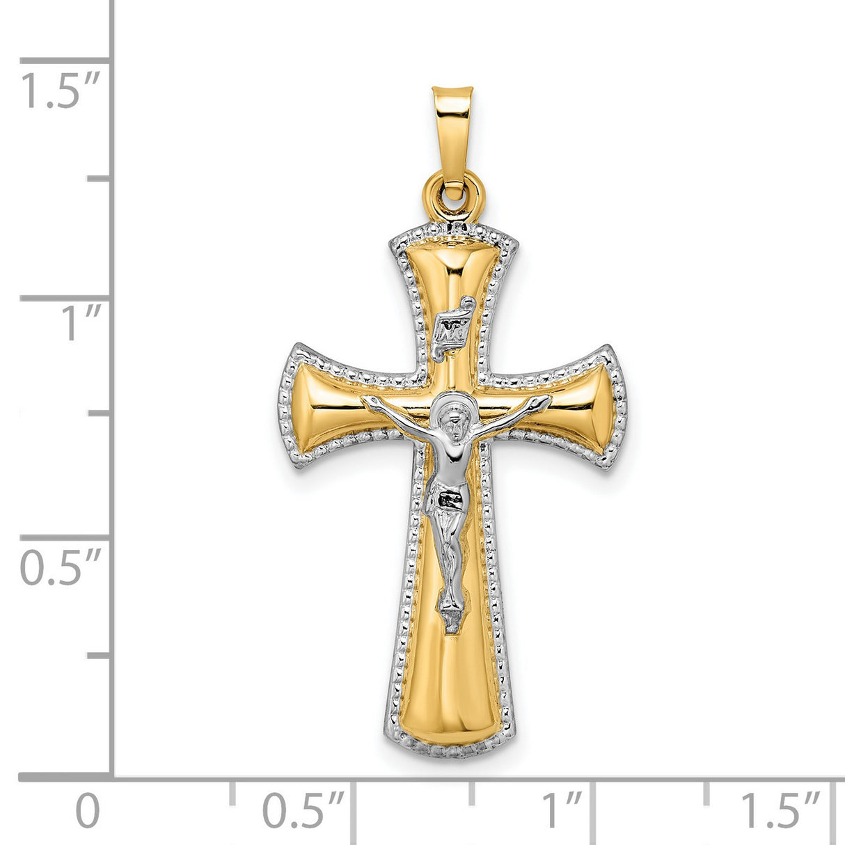 14k Multi-Tone Gold Crucifix Cross Pendant with INRI and Sculpted Christ Figure