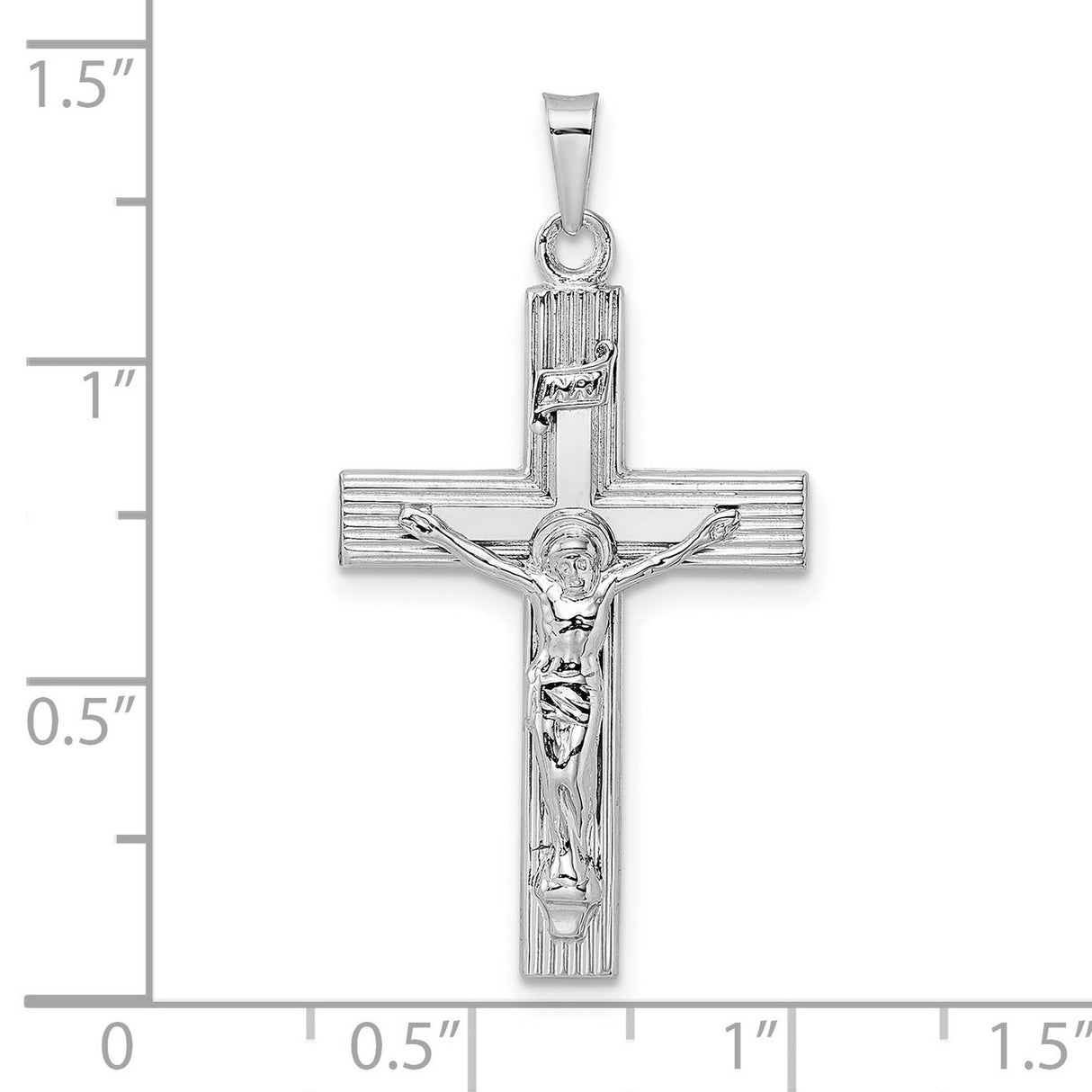 14k White Gold Crucifix Cross Pendant with INRI Design, Religious Catholic Jewelry