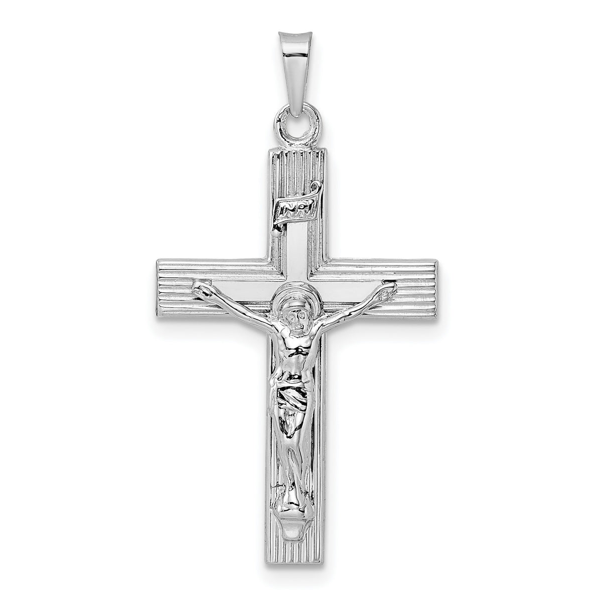 14k White Gold Crucifix Cross Pendant with INRI Design, Religious Catholic Jewelry