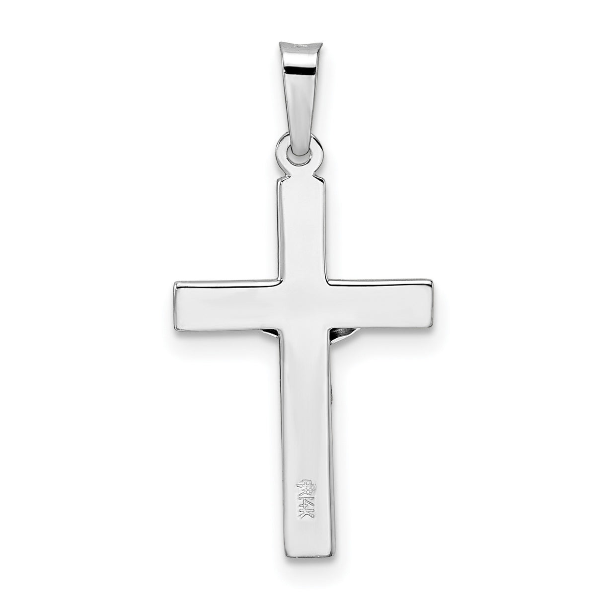 14k White Gold Crucifix Cross Pendant, Polished Latin Cross with Jesus Charm