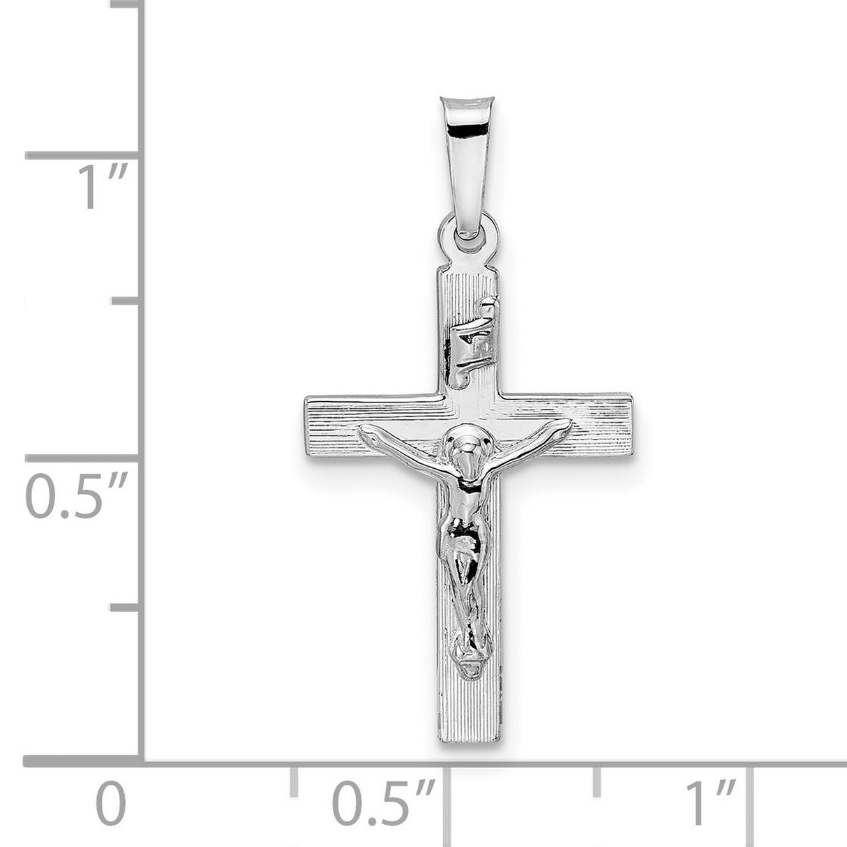 14k White Gold Crucifix Cross Pendant, Polished Latin Cross with Jesus Charm