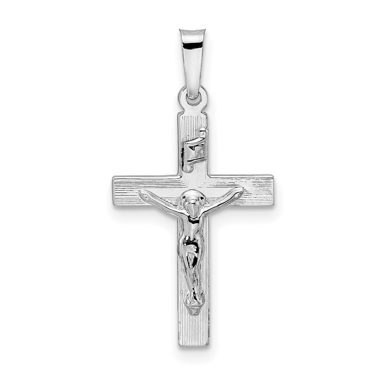 14k White Gold Crucifix Cross Pendant, Polished Latin Cross with Jesus Charm