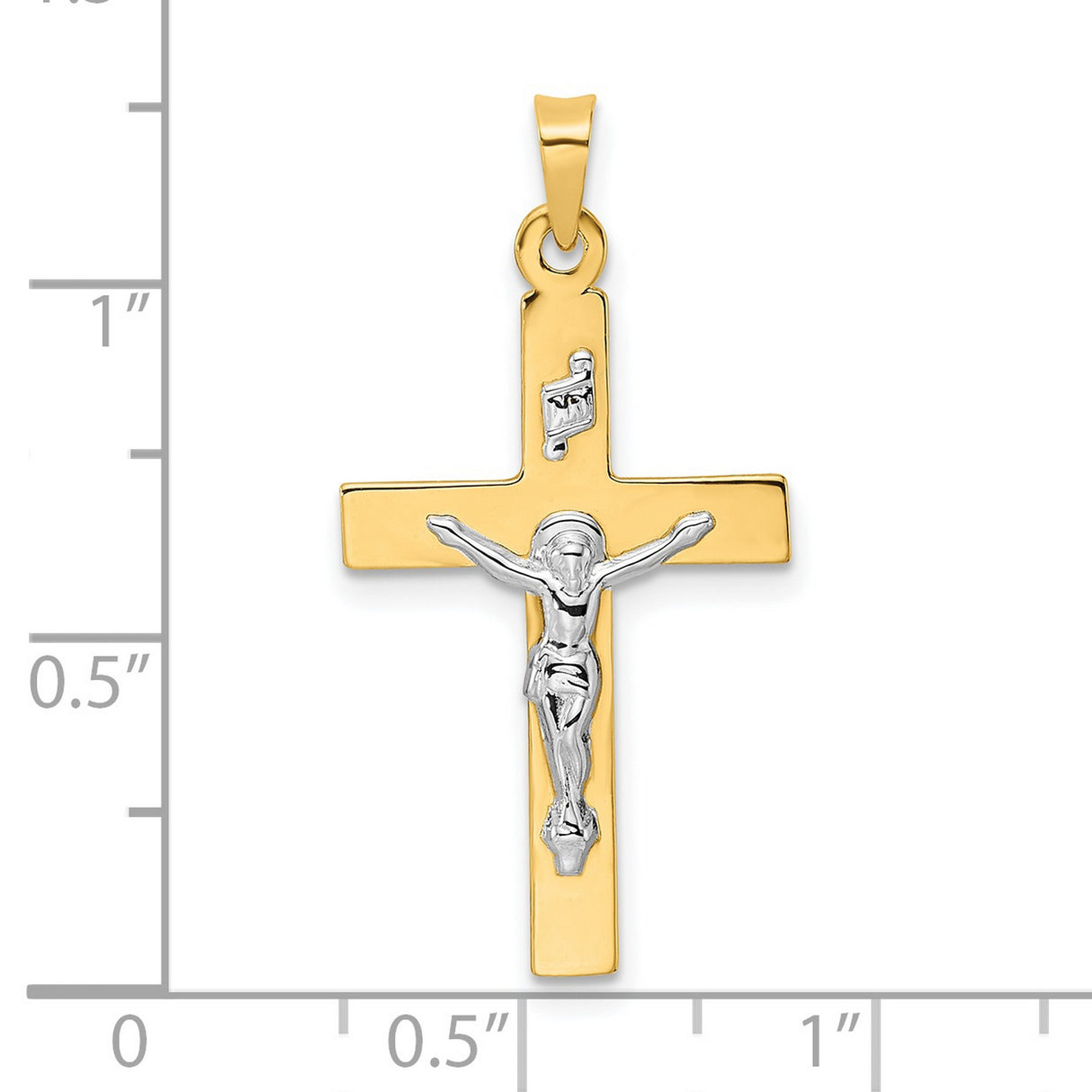 14k Two-Tone Gold Crucifix Cross Pendant with INRI and Christ Figure - Catholic Religious Jewelry