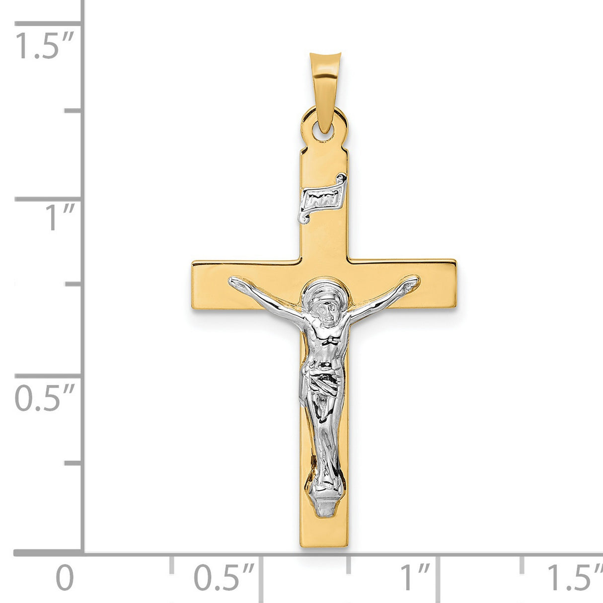 14k Two-Tone Gold Crucifix Pendant with INRI Cross and Jesus Figure for Men and Women