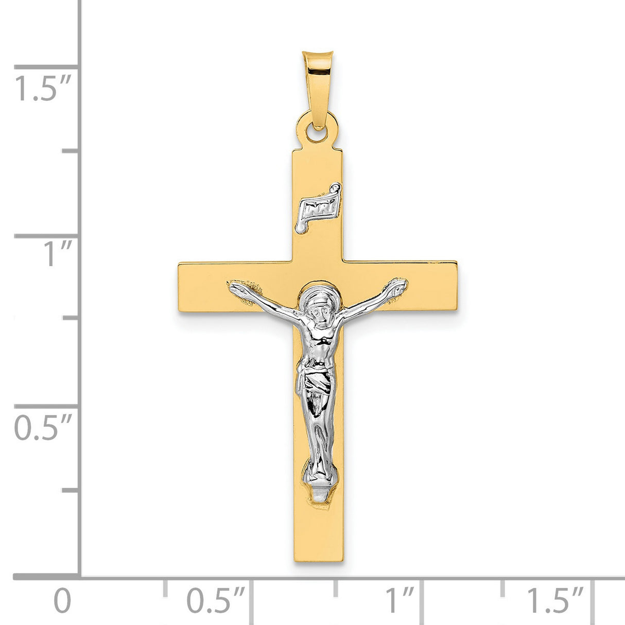 14k Multi-Tone Gold Crucifix Pendant with INRI and Jesus Figure Religious Design