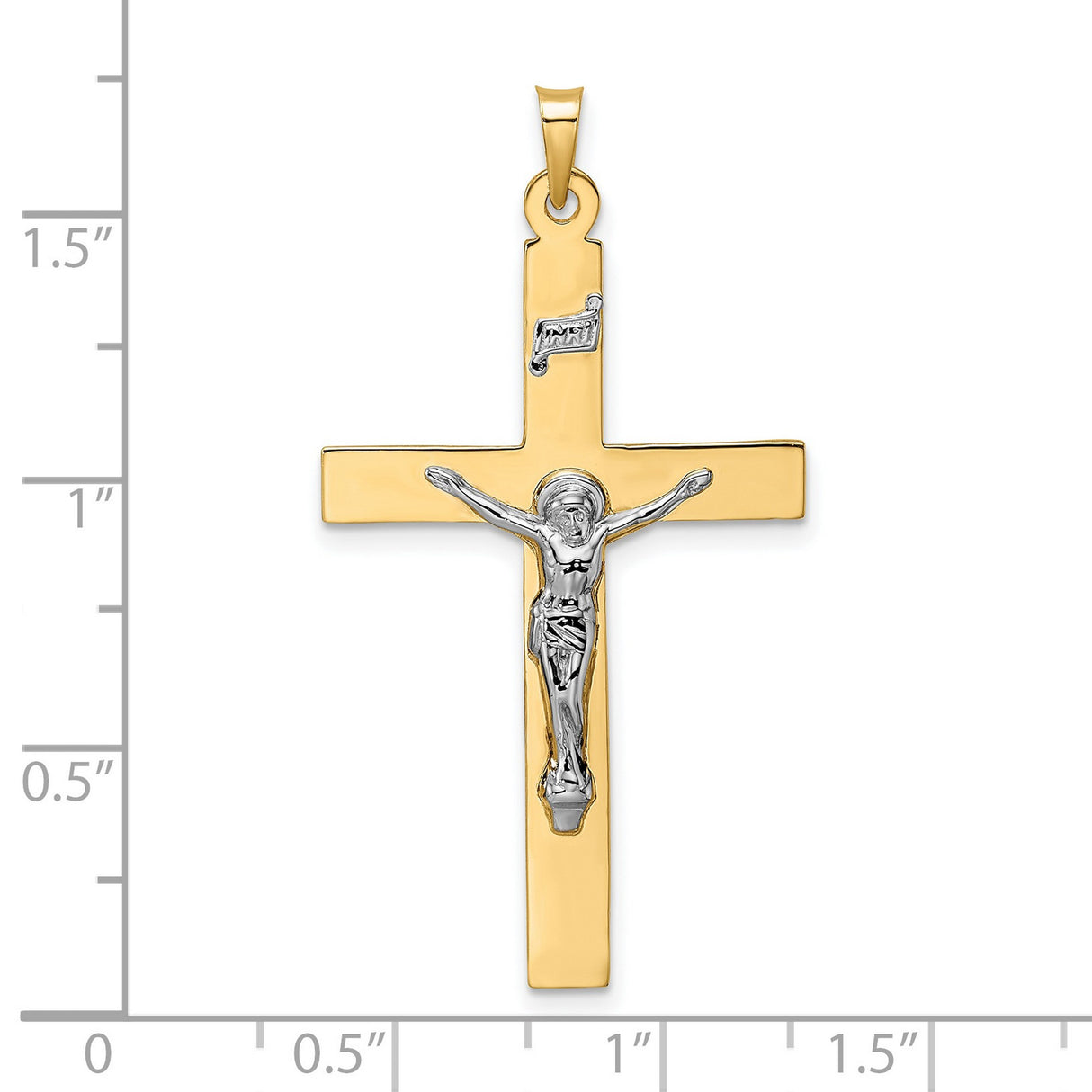 14k Two-Tone Gold Crucifix Pendant Featuring Jesus on Latin Cross INRI Design