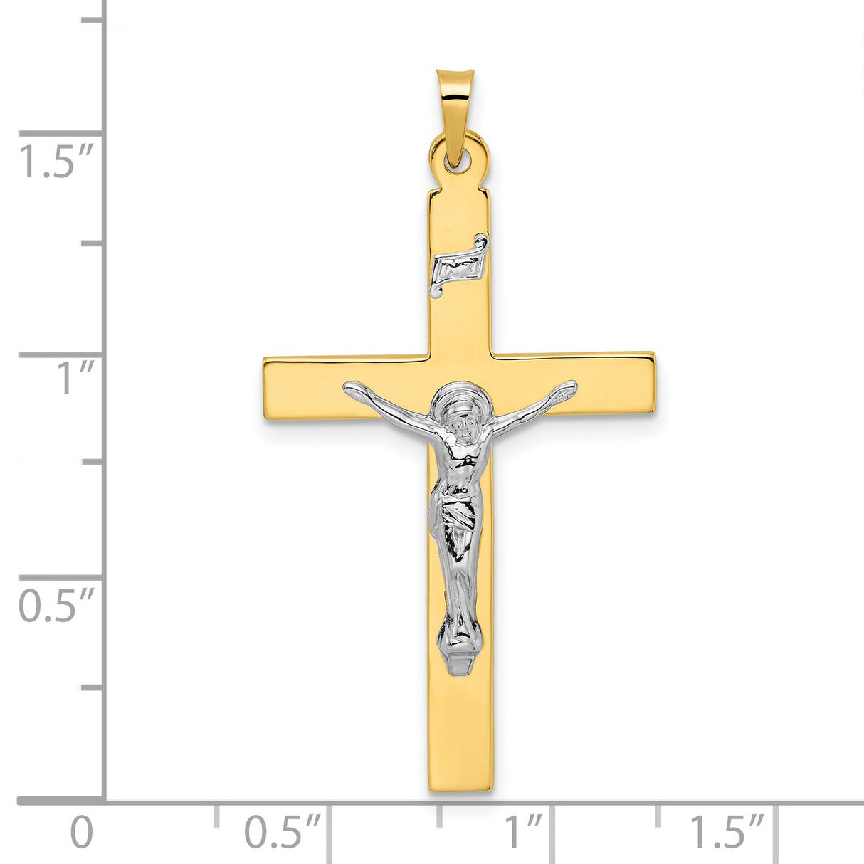 14k Two-Tone Gold Crucifix Pendant with INRI and Jesus Figure Religious Charm
