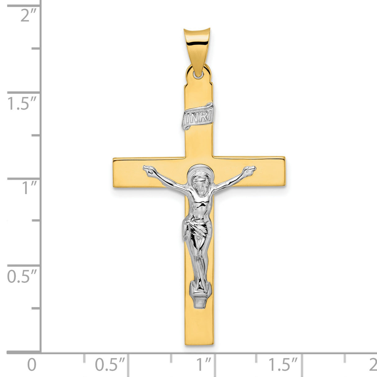 14k Two-Tone Gold Crucifix Cross Pendant with INRI Jesus Figure Religious Charm