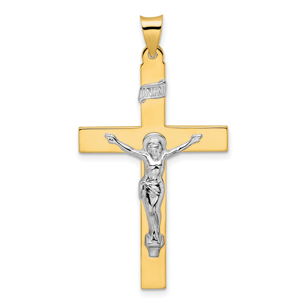 14k Two-Tone Gold Crucifix Cross Pendant with INRI Jesus Figure Religious Charm