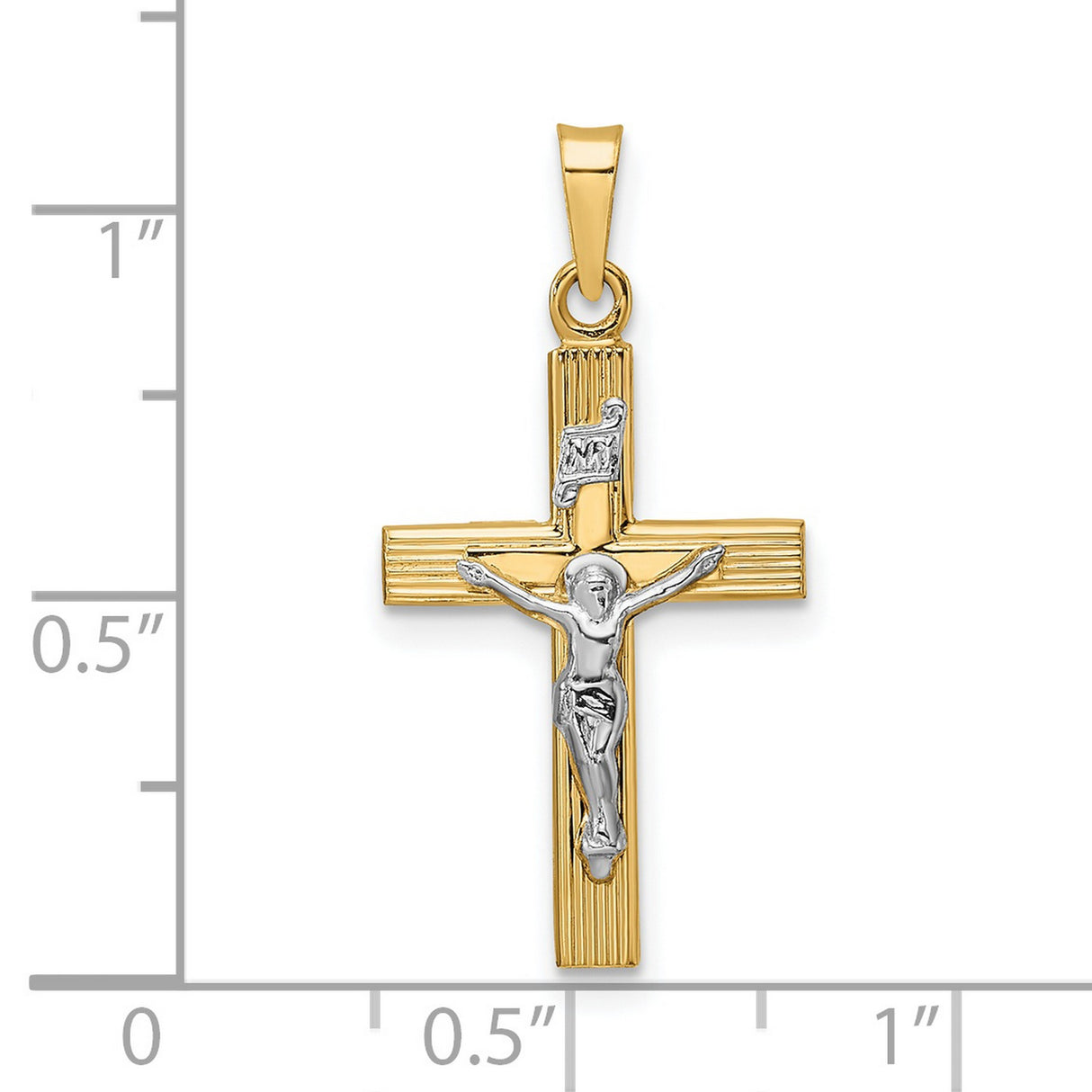 14k Two-Tone Gold Crucifix Cross Pendant with Jesus Figure, Religious Catholic Jewelry