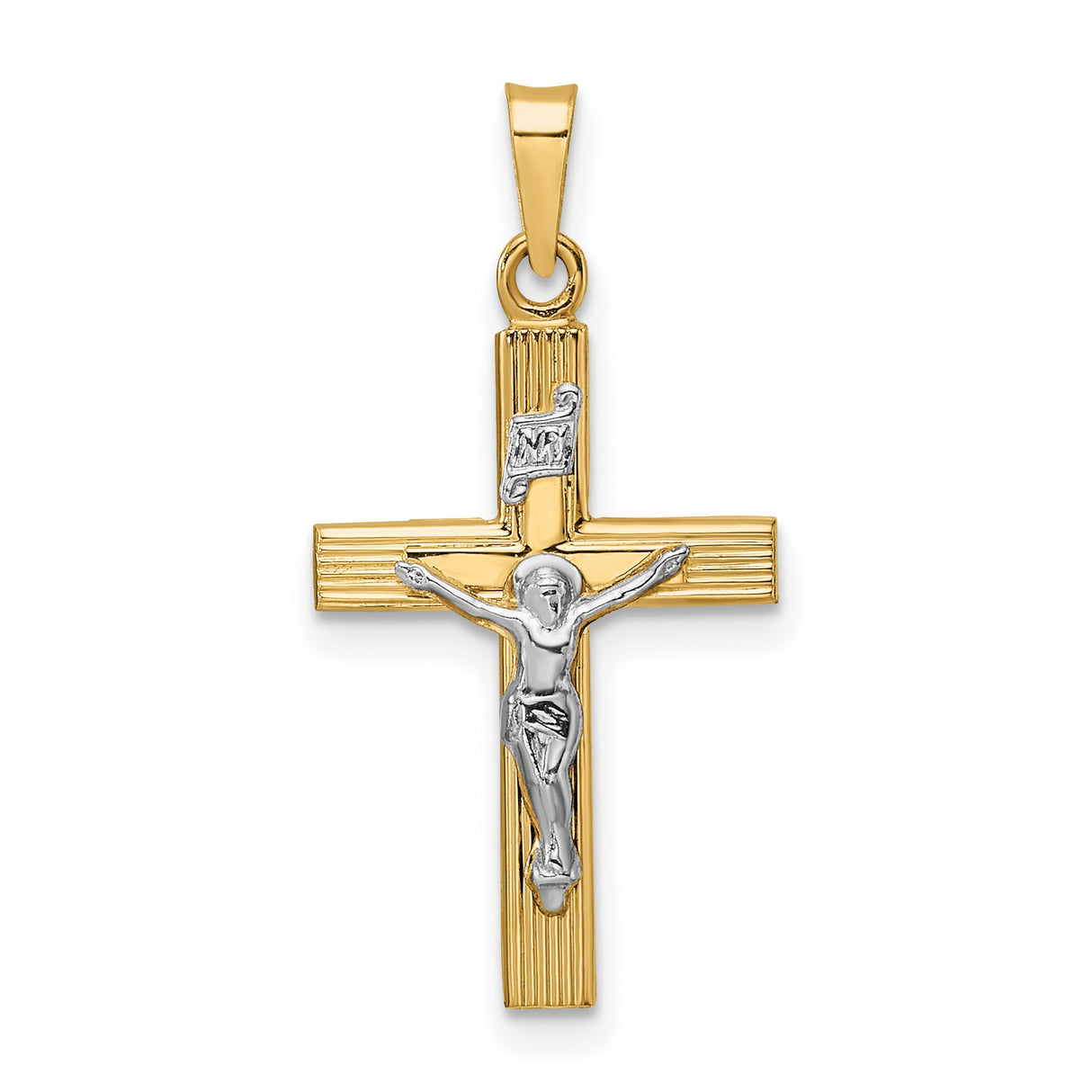 14k Two-Tone Gold Crucifix Cross Pendant with Jesus Figure, Religious Catholic Jewelry