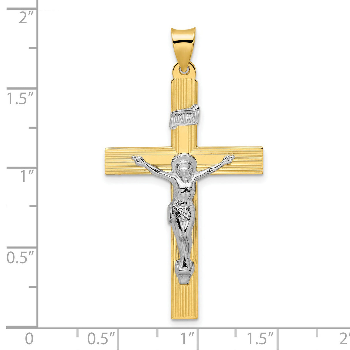 14k Two-Tone Gold Crucifix Pendant with INRI and Jesus on Cross Christian Design