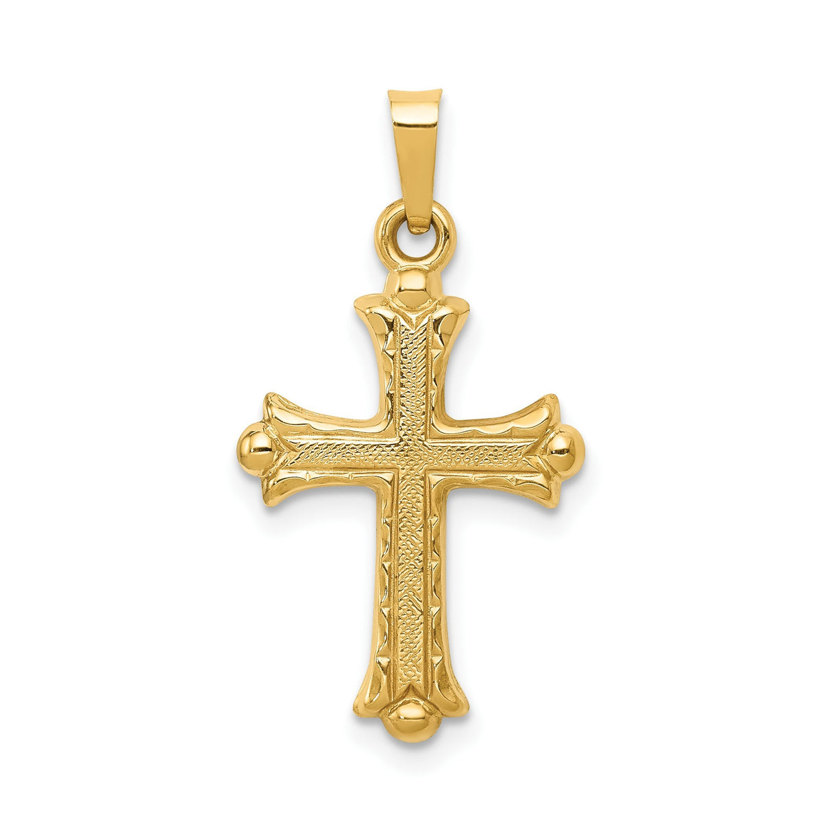 14k Yellow Gold Cross Pendant with Textured Detailing and Rounded Ends for Women or Unisex Wear