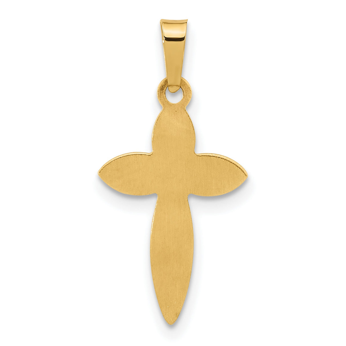 14k Yellow Gold Cross Pendant, Polished Marquise Style with Textured Edge, Womens Religious Jewelry