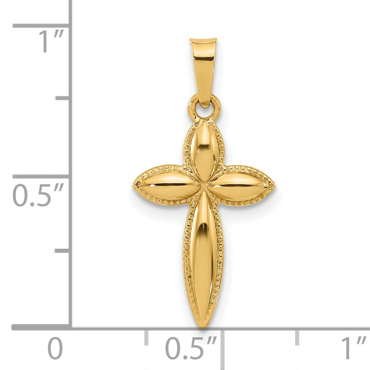 14k Yellow Gold Cross Pendant, Polished Marquise Style with Textured Edge, Womens Religious Jewelry